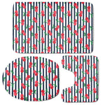 Cherry Striped Pattern Print 3 Piece Bath Mat Set