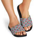Cherry Striped Pattern Print Black Slide Sandals