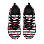 Cherry Striped Pattern Print Black Sneakers