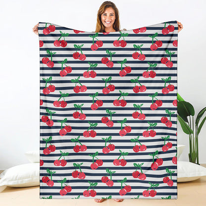 Cherry Striped Pattern Print Blanket