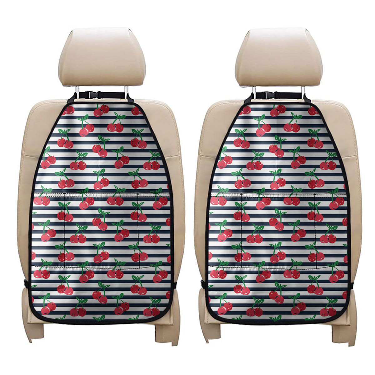 Cherry Striped Pattern Print Car Seat Organizers