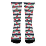 Cherry Striped Pattern Print Crew Socks