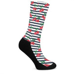 Cherry Striped Pattern Print Crew Socks