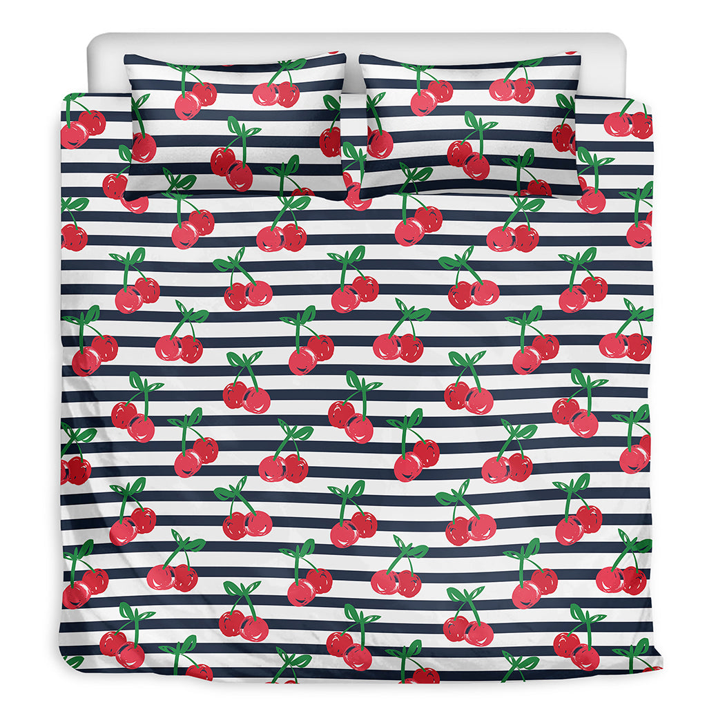 Cherry Striped Pattern Print Duvet Cover Bedding Set