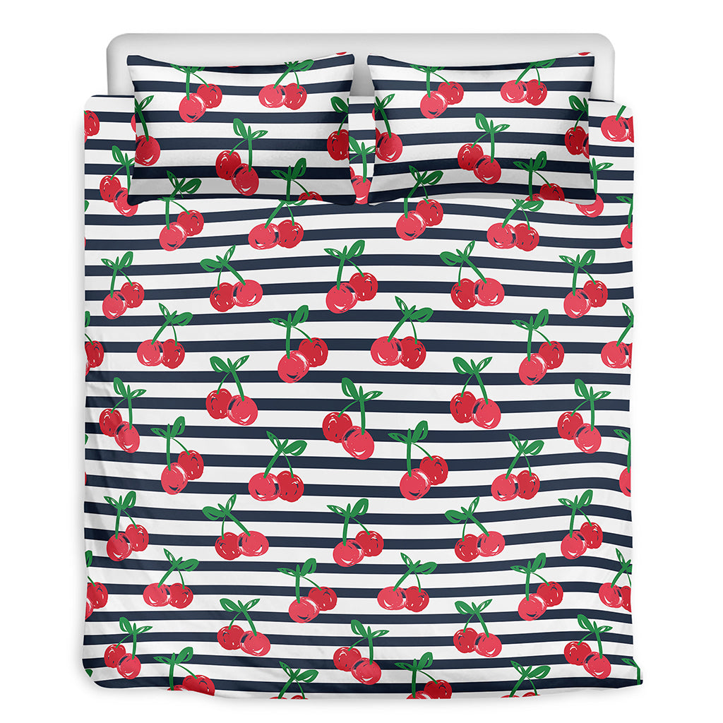 Cherry Striped Pattern Print Duvet Cover Bedding Set