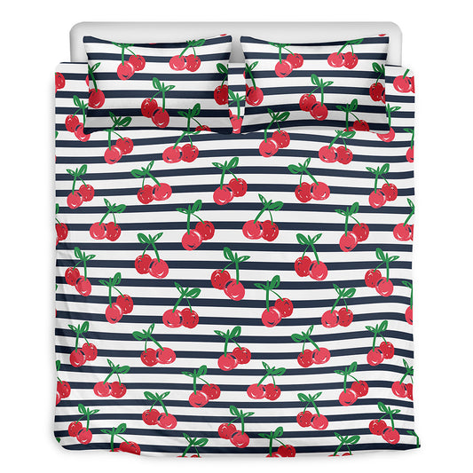Cherry Striped Pattern Print Duvet Cover Bedding Set
