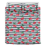 Cherry Striped Pattern Print Duvet Cover Bedding Set
