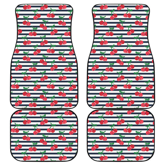 Cherry Striped Pattern Print Front and Back Car Floor Mats