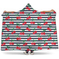 Cherry Striped Pattern Print Hooded Blanket