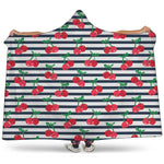 Cherry Striped Pattern Print Hooded Blanket