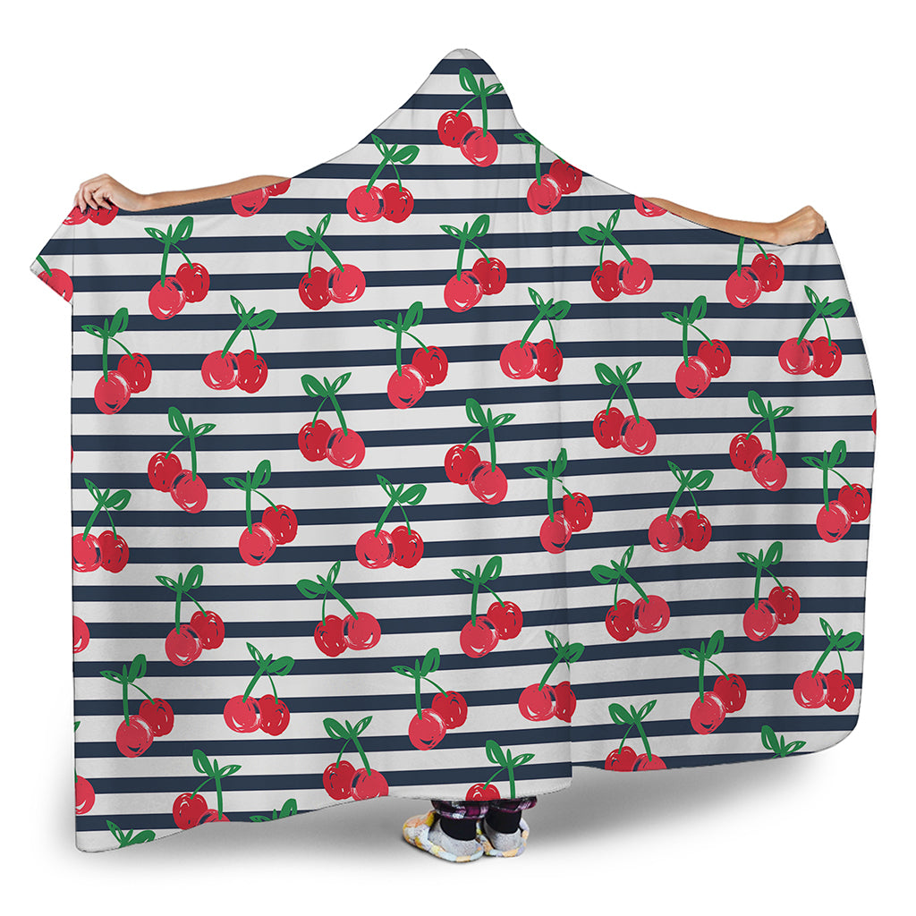 Cherry Striped Pattern Print Hooded Blanket