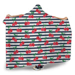 Cherry Striped Pattern Print Hooded Blanket