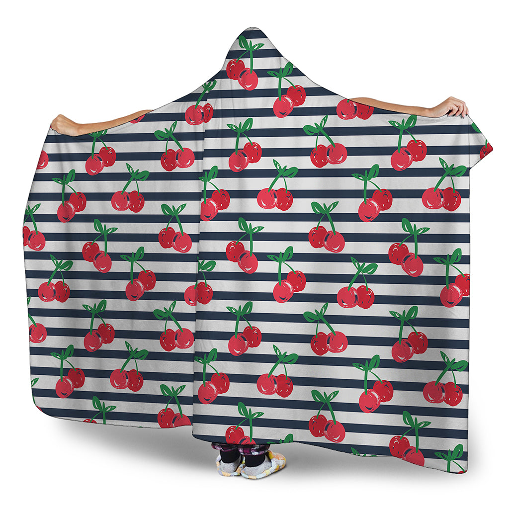 Cherry Striped Pattern Print Hooded Blanket