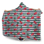 Cherry Striped Pattern Print Hooded Blanket
