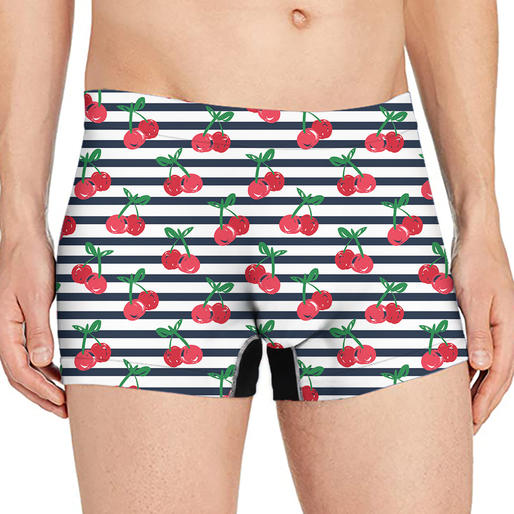 Cherry Striped Pattern Print Men's Boxer Briefs