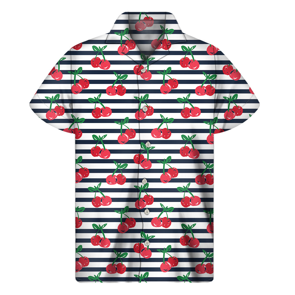 Cherry Striped Pattern Print Men's Short Sleeve Shirt
