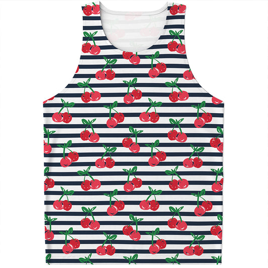 Cherry Striped Pattern Print Men's Tank Top