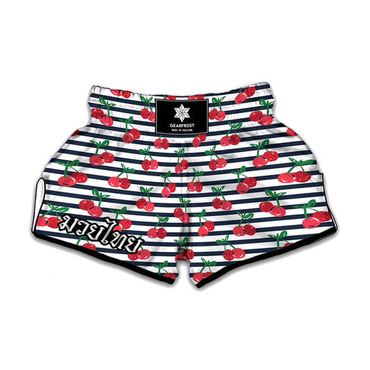 Cherry Striped Pattern Print Muay Thai Boxing Shorts