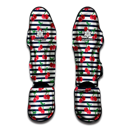 Cherry Striped Pattern Print Muay Thai Shin Guard