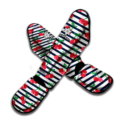 Cherry Striped Pattern Print Muay Thai Shin Guard