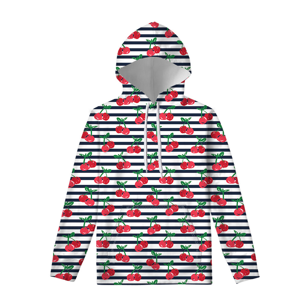Cherry Striped Pattern Print Pullover Hoodie