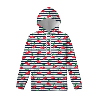 Cherry Striped Pattern Print Pullover Hoodie
