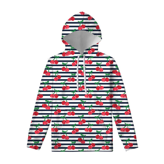 Cherry Striped Pattern Print Pullover Hoodie