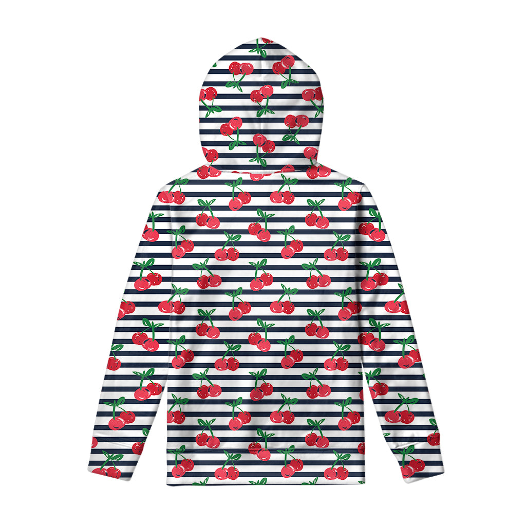 Cherry Striped Pattern Print Pullover Hoodie