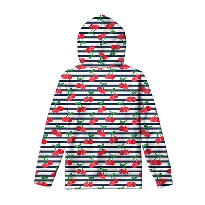 Cherry Striped Pattern Print Pullover Hoodie