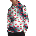 Cherry Striped Pattern Print Pullover Hoodie