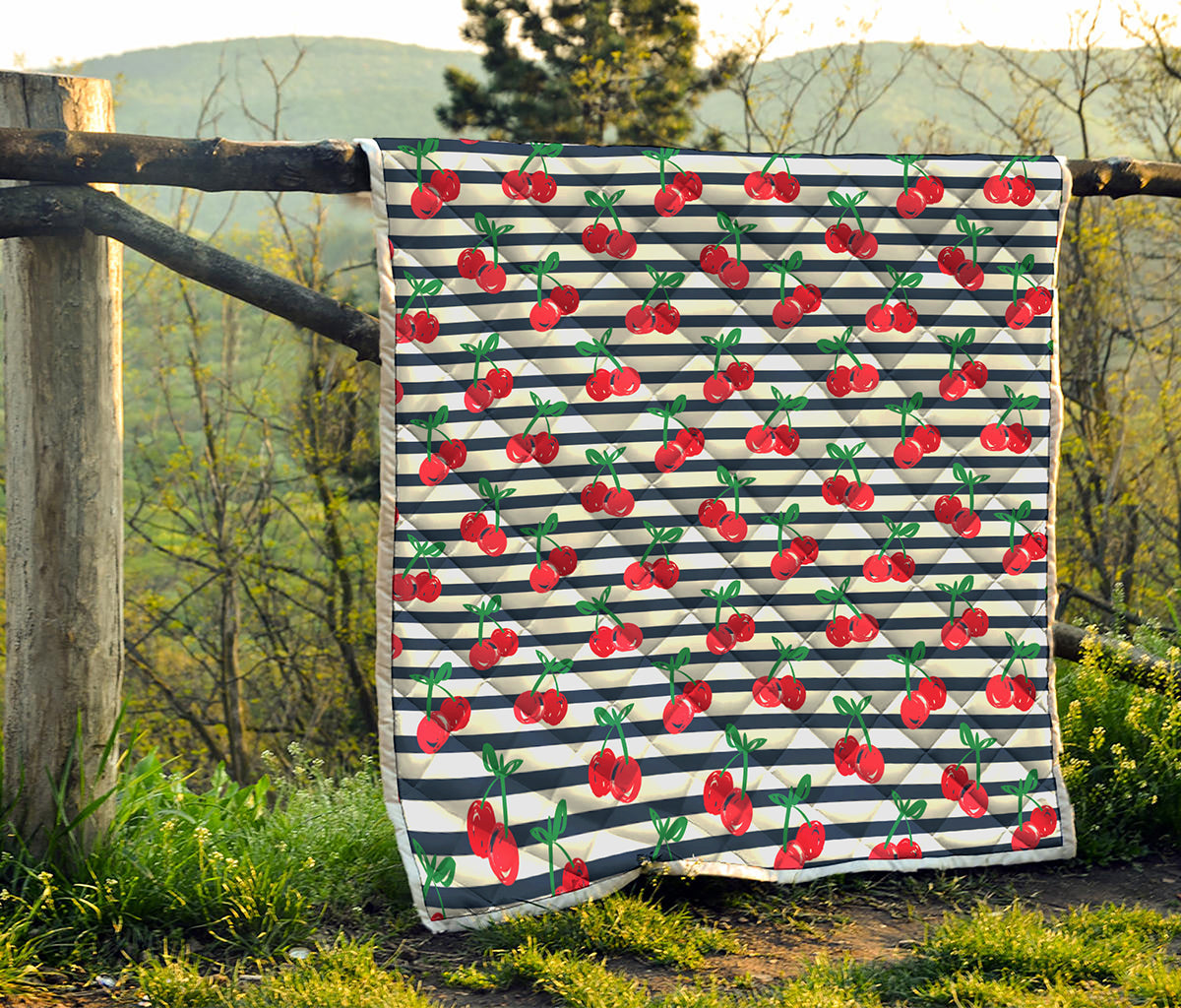 Cherry Striped Pattern Print Quilt