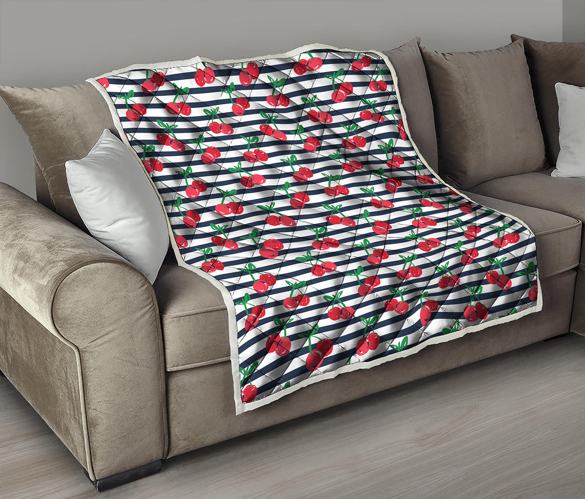 Cherry Striped Pattern Print Quilt