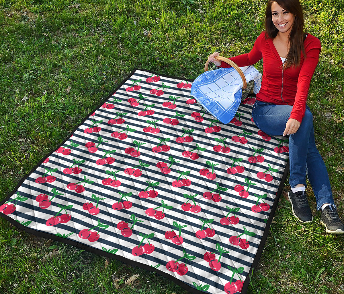 Cherry Striped Pattern Print Quilt