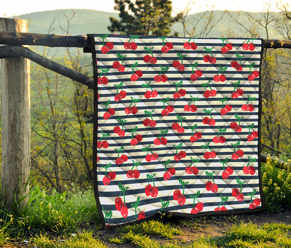 Cherry Striped Pattern Print Quilt