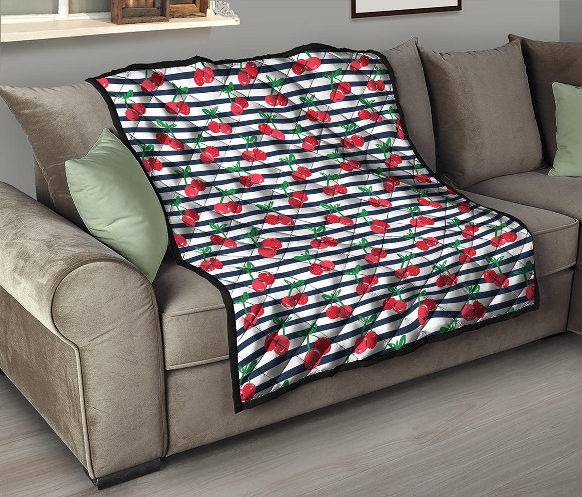 Cherry Striped Pattern Print Quilt