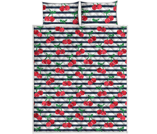 Cherry Striped Pattern Print Quilt Bed Set