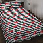 Cherry Striped Pattern Print Quilt Bed Set
