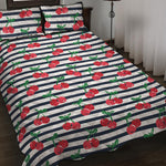 Cherry Striped Pattern Print Quilt Bed Set