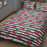 Cherry Striped Pattern Print Quilt Bed Set