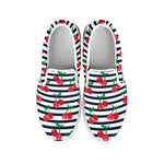 Cherry Striped Pattern Print White Slip On Shoes