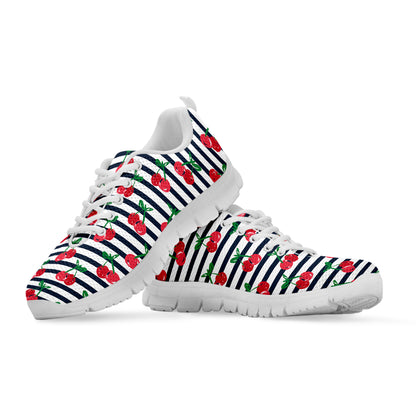 Cherry Striped Pattern Print White Sneakers