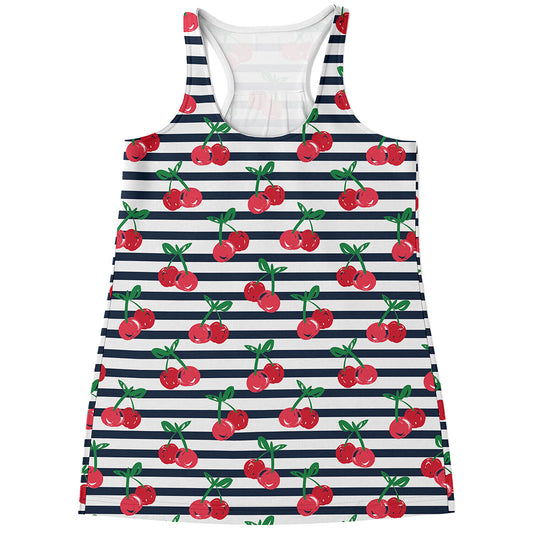 Cherry Striped Pattern Print Women's Racerback Tank Top