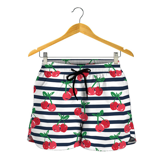 Cherry Striped Pattern Print Women's Shorts
