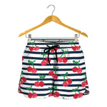 Cherry Striped Pattern Print Women's Shorts