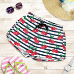 Cherry Striped Pattern Print Women's Shorts
