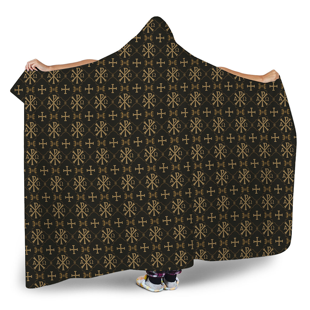 Chi Rho Orthodox Pattern Print Hooded Blanket