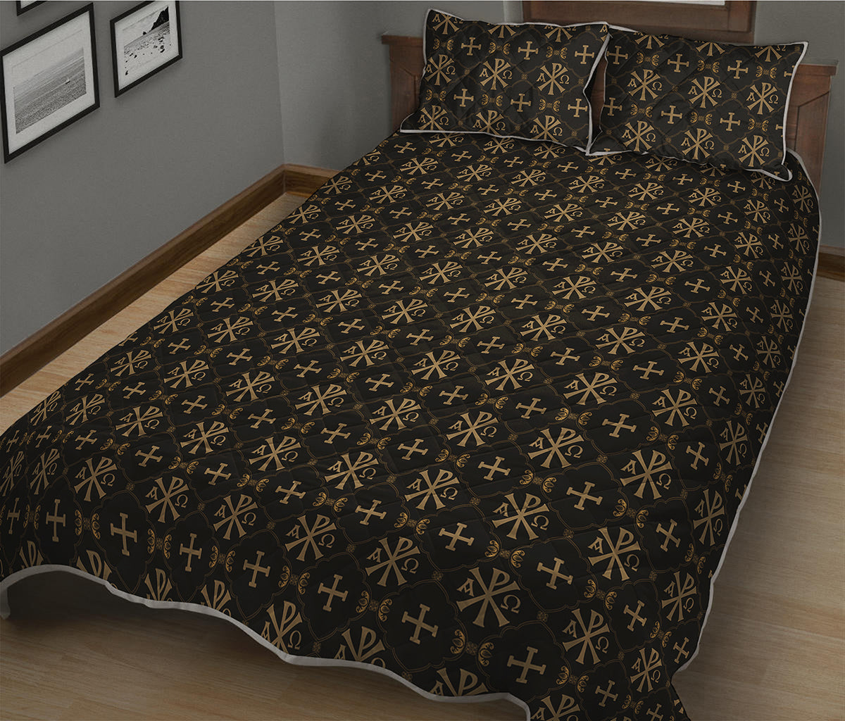 Chi Rho Orthodox Pattern Print Quilt Bed Set