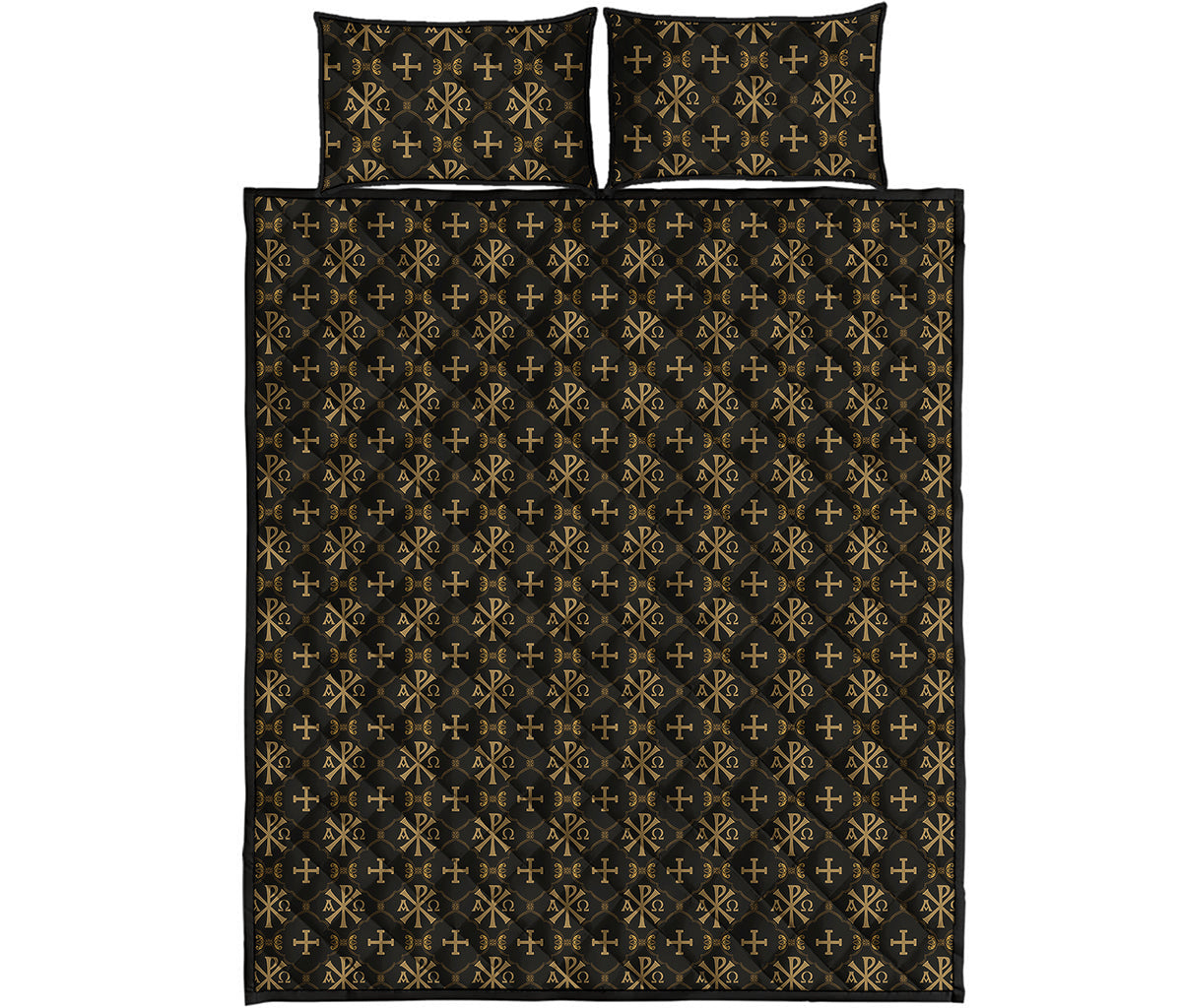 Chi Rho Orthodox Pattern Print Quilt Bed Set