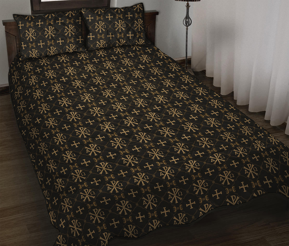 Chi Rho Orthodox Pattern Print Quilt Bed Set