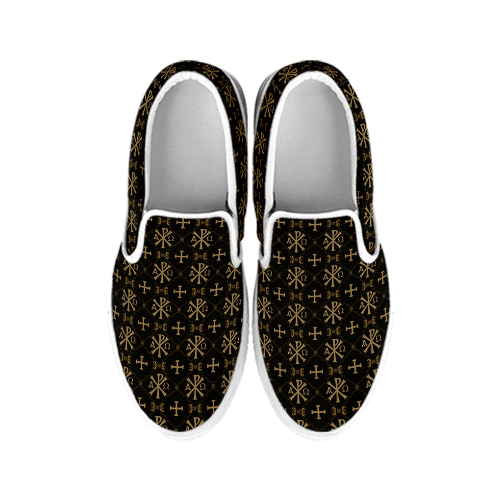 Chi Rho Orthodox Pattern Print White Slip On Shoes